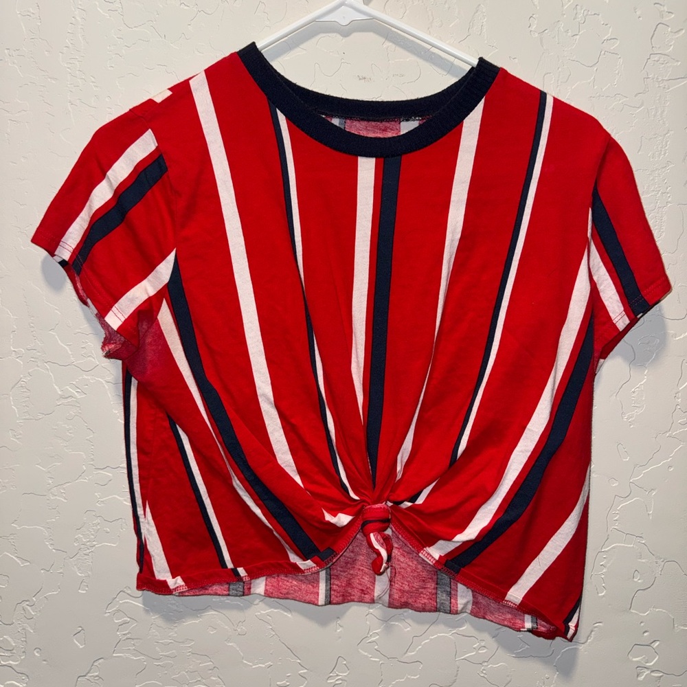 Red Striped Knot Front Top